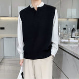 Foesce New Men's Sweater Slim Sleeveless Vest Top Autumn Winter Casual Solid Color Waistcoat V Neck Knit Pullover Plus Size M-2XL