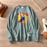 Autumn American Retro Terry Printed Hoodies Men's Pure Cotton Washed Old Pullover Knitted Long-sleeved O-neck Casual Sweatshirts