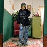 Foesce New Women Loose Vintage Female Pants Fashion Femme Harajuku Baggy Jeans Female Casual Funny Gothic straight-leg Summer Jeans ins