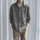 Foesce Summer Plaid Shirts Men Draped Mature Straight Oversize Social Casual Business All-match Harajuku Hipster Bird Lattice Young Ins