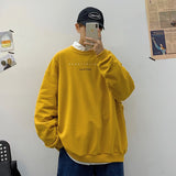Foesce  Men Sweatshirts Harajuku Vintage Fleece Letter Print Casual Hoodies Fashion Basic Man O Neck Pullovers Korean Clothing