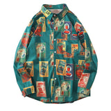 Hawaiian Beach Shirts Harajuku Vintage Poster Print Long Sleeve Aloha Party Holiday Shirt Mens Casual Button Down Tops