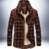 Winter Jacket Men Fleece Warm Jacket Shirts Coat Pure Cotton Plaid Hooded Jackets Coats Single Breasted chaquetas hombre M-XXXL