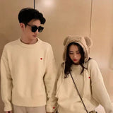 Lovers Wear Autumn Winter New Love Embroidery Printing Lazy Wind Pullover Sweater Knitted Jackets Female Trendy Korean Tops