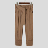 Foesce New Men's High Waist Long Pants Pleated Trouser Solid Color Comeforbable Leisure Baggy Fashionable Suits Pantalons