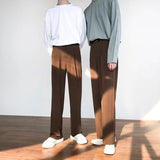 Men's Brown Color Straight Pants Slim Fit Korean Style Solid Color Suit Pants Comfortable Fabric High-quality Trousers