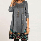 Vintage Floral Print Patchwork Mini Dress  Spring Women Elegant Button A-Line Dresses Lady Casual Long Sleeve Loose Vestidos