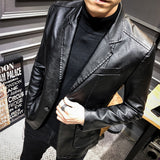 Foesce New Slim Causal PU Leather Jacket Coat Men Spring Motorcycle Korean Fashion Mens Streetwear Blazers Youth Bomber Jackets