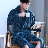 Flannel Dragon Crane Men Kimono Bathrobe Gown Casual Nightwear Winter Thick Warm Sleepwear Nightgown Plus Size Loose Homewear