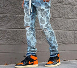 Spring Summer Fashion Men Straight Jeans Slim Ripped Denim Trousers Vintage Pattern Printing Tie-dye Denims Pants Men Streetwear