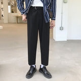 Korean Belt Suit Pants Men Fashion Solid Color Casual Dress Pants Men Loose Straight Trousers Mens Office Formal Trousers