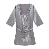 Fashion Men Robes Brand Sexy Ice Silk Men Bathrobe Sleepwear Short Sleeve Bath Robe Sleep Lounge