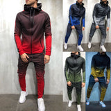 Men Fall 2pcs Turtleneck Gradual Change Color Tracksuit Set Hoodie Top High Waist Bottoms Joggers Gym Plain Zip Pockets Slim Fit