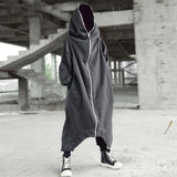 Men's Zipper Long Hooded Solid Color Personality Dark Style Full Body Sweatshirts Winter Warm Male Hip Hop Jacket Plus Size 5xl