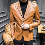 Foesce New Slim Causal PU Leather Jacket Coat Men Spring Motorcycle Korean Fashion Mens Streetwear Blazers Youth Bomber Jackets