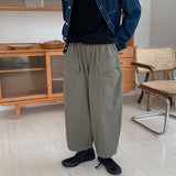 Foesce -Men's Loose Straight Cargo Casual Pants Baggy Big Pocket Streetwear Wide Leg Pants Retro Style Khaki/green Color Trousers