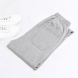 Cotton Linen Men Trousers Casual Work wear Pants Office Summer Thin Elastic waist Business Full-length Trousers