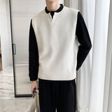 Foesce New Men's Sweater Slim Sleeveless Vest Top Autumn Winter Casual Solid Color Waistcoat V Neck Knit Pullover Plus Size M-2XL