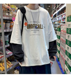 Fake Two-piece Long-sleeved T-shirt Women Tshirt Men Autumn  Korean Loose Letter Printing Student Jacket Couple Outfit Punk