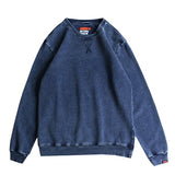 Foesce Autumn New American Retro O-neck Hoodies Men's Fashion Pure Cotton Washed Old Knitted Denim Terry Casual Pullover Sweatshirts