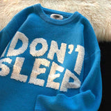 American retro O-neck sweater boys autumn winter loose knit sweater trend letter embroidery lovers pullover cool punk streetwear