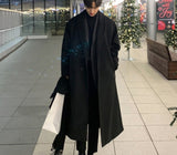 Foesce Korean Trend Men's Loose Casual Single-breasted Overcoat Autumn Winter Fashion New Long Sleeve Woolen Long Coat