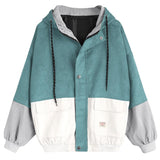 Foesce Autumn Women Corduroy Bomber Jacket Lady Patchwork Casual Jacket Female Clothing Loose Hip Hop Women's Winter Coat