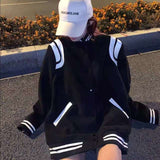Foesce Letter Embroidery Woman Jacket Retro Street Stitching Coat Women Loose Casual Hit Color Baseball Uniform Women Jackets Clothes