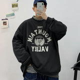 Foesce  Men Sweatshirts Harajuku Vintage Fleece Letter Print Casual Hoodies Fashion Basic Man O Neck Pullovers Korean Clothing