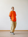 Foesce Multi-Pocket Cargo Pants Men's Casual Solid Colour Straight Pants Baggy Wide-leg Cropped Pants Men Ankle-length Pants