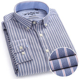 Men's Fashion Long Sleeve Solid Oxford Shirt Single Patch Pocket Simple Design Casual Standard-fit Button-down Collar Shirts