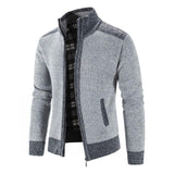 Foesce New Men's Sweater Coat Fashion Patchwork Cardigan Men Knitted Sweater Jacket Slim Fit Stand Collar Thick Warm Cardigan Coats Men