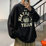 Foesce  Men Sweatshirts Harajuku Vintage Fleece Letter Print Casual Hoodies Fashion Basic Man O Neck Pullovers Korean Clothing