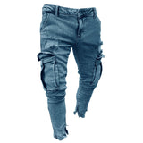Men's Skinny ripped jeans men Pants Pencil Biker Side Striped Jeans Destroyed Hole Hip Hop Slim Fit Man Stretchy Jean Print