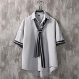Foesce Short-sleeved Shirt Men Bouse Women White Japanese Summer Short Sleeve Student Korean Loose Fairy Tie Shirts Retro Clothes