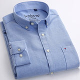 Men's Fashion Long Sleeve Solid Oxford Shirt Single Patch Pocket Simple Design Casual Standard-fit Button-down Collar Shirts