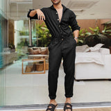 Men Jumpsuit Autumn Long Sleeve Thin Fashion Overalls Lapel Solid Single Breasted Jumpsuit Men Fashion  Men Clothing