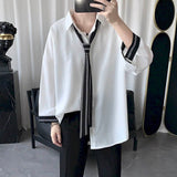 Foesce Short-sleeved Shirt Men Bouse Women White Japanese Summer Short Sleeve Student Korean Loose Fairy Tie Shirts Retro Clothes
