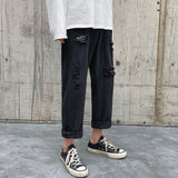 Summer Men's Baggy Homme Classic Cargo Pocket Jeans Holes Black/blue Color Casual Pants Biker Denim Trousers S-2XL