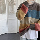 Striped Design Pullovers Men Loose Fashion All-match Chic Korean Style Harajuku Fall Tops Handsome Students Teens Sweaters Daily