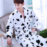 Flannel Dragon Crane Men Kimono Bathrobe Gown Casual Nightwear Winter Thick Warm Sleepwear Nightgown Plus Size Loose Homewear
