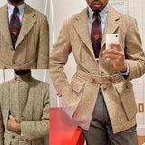 Foesce Smart Casual Men Tuxedos Custom Made Handsome With Belt Blazer Business Wedding Party Groom Suit Coat 1 Piece