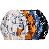 Foesce Japanese Harajuku Vintage Sweater Men Autumn Winter New Cartoon Loose Knitted Sweater Hip Hop Streetwear Knitwear Pullovers