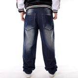 Foesce Plus Size Mens Jeans Top Rushed Stripe Loose Hip Hop Jeans Men Printed Hiphop Demin Pants Tide Trousers Embroidered Flower Wings