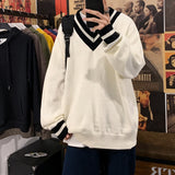 Foesce Oversized Sweater Men New V-neck Harajuku Patchwork Color Knitted Sweater Pullover Hip Hop Streetwear Loose Knitwear Tops