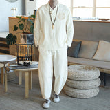 Foesce 2 (jacket+ trousers) spring Chinese Style men  jacket Cotton and linen jackets autumn men's High quality casual coat M-5XL