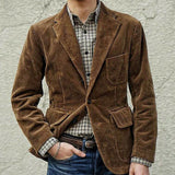 Foesce Men's Coat Corduroy Casual Suits With Shoulder Pads High-Quality Fashion Lapel Long-Sleeved Solid Color Jacket Winter Models