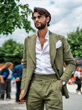 Foesce Summer Green Men Suit For Wedding Tuxedos Slim Fit Peak Lapel Single-Breasted Jacket+Pants 40 42 44 46 Male Clothing Business