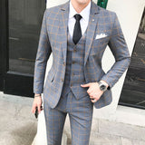 Men Dress Blazers Pants Vest 3 Piece Set / Male Wedding New Autumn Business Formal Plaid Suit Luxury Slim Fit Coat Trousers