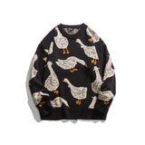 Men Hip Hop Knitted Jumper Sweaters Swan Printed Streetwear Harajuku Autumn Oversize Hipster Casual Pullovers pull homme